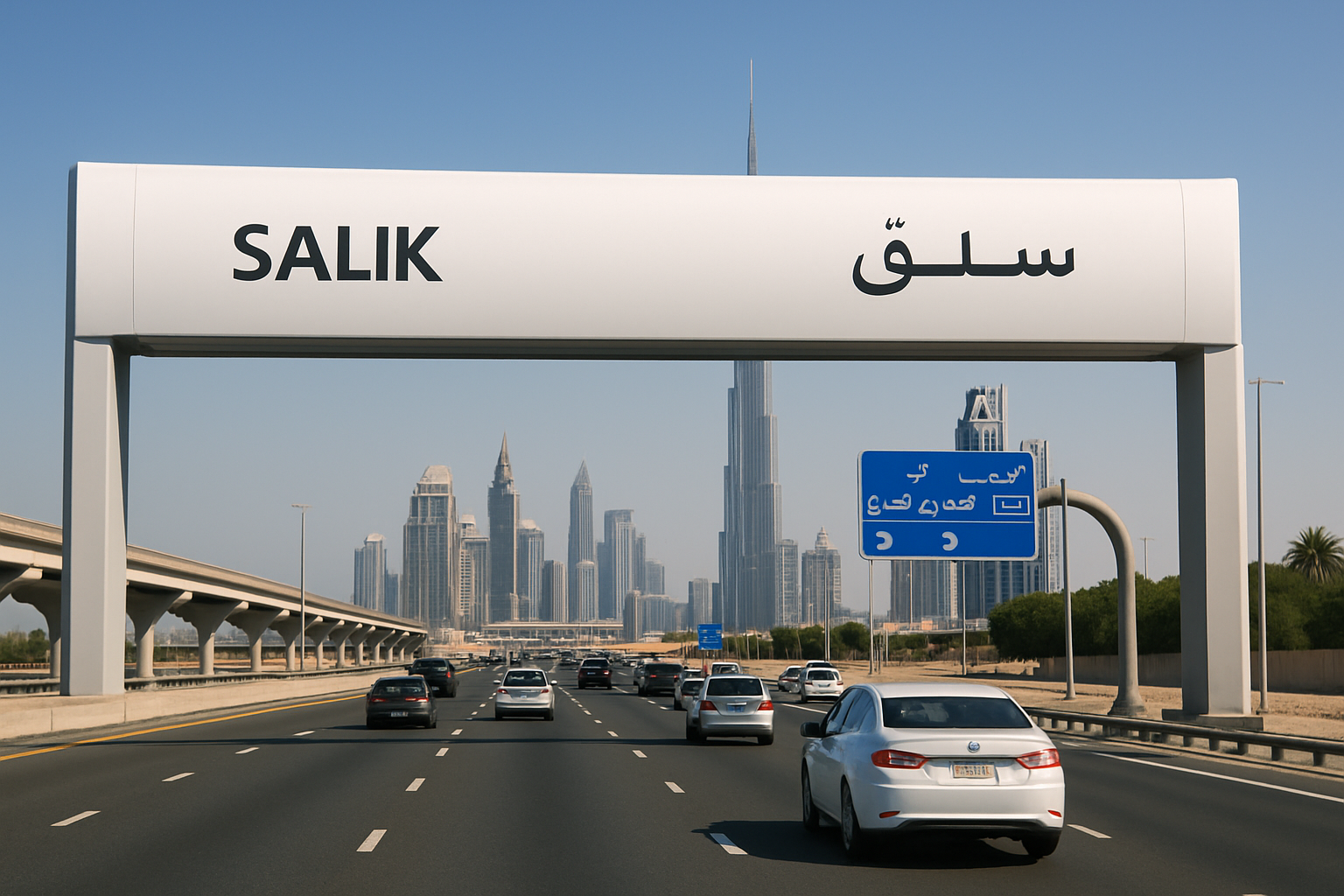 Salik toll gate on a major Dubai highway